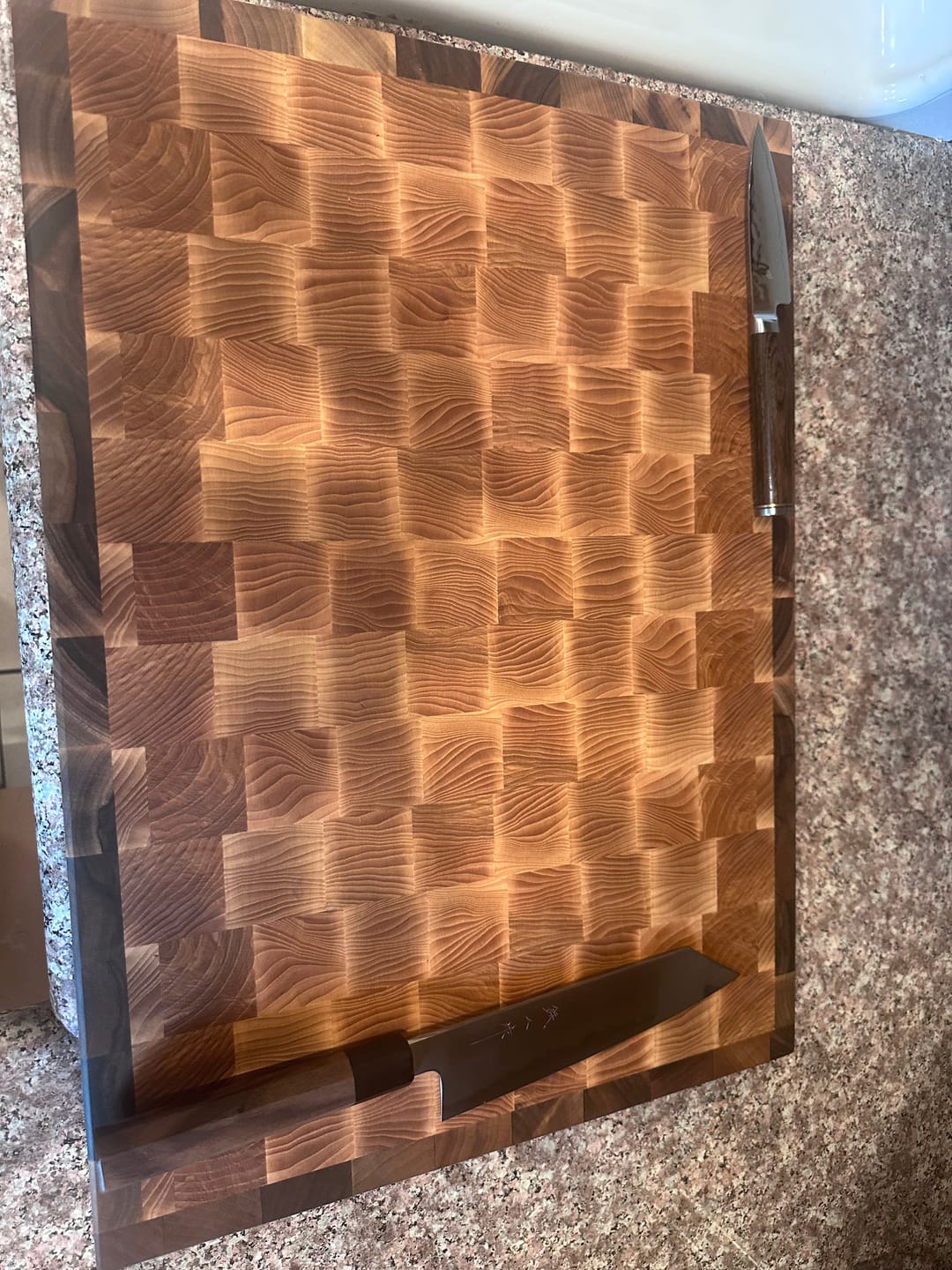 Customer photo review of Personalized Walnut and Cherry End Grain Cutting Board