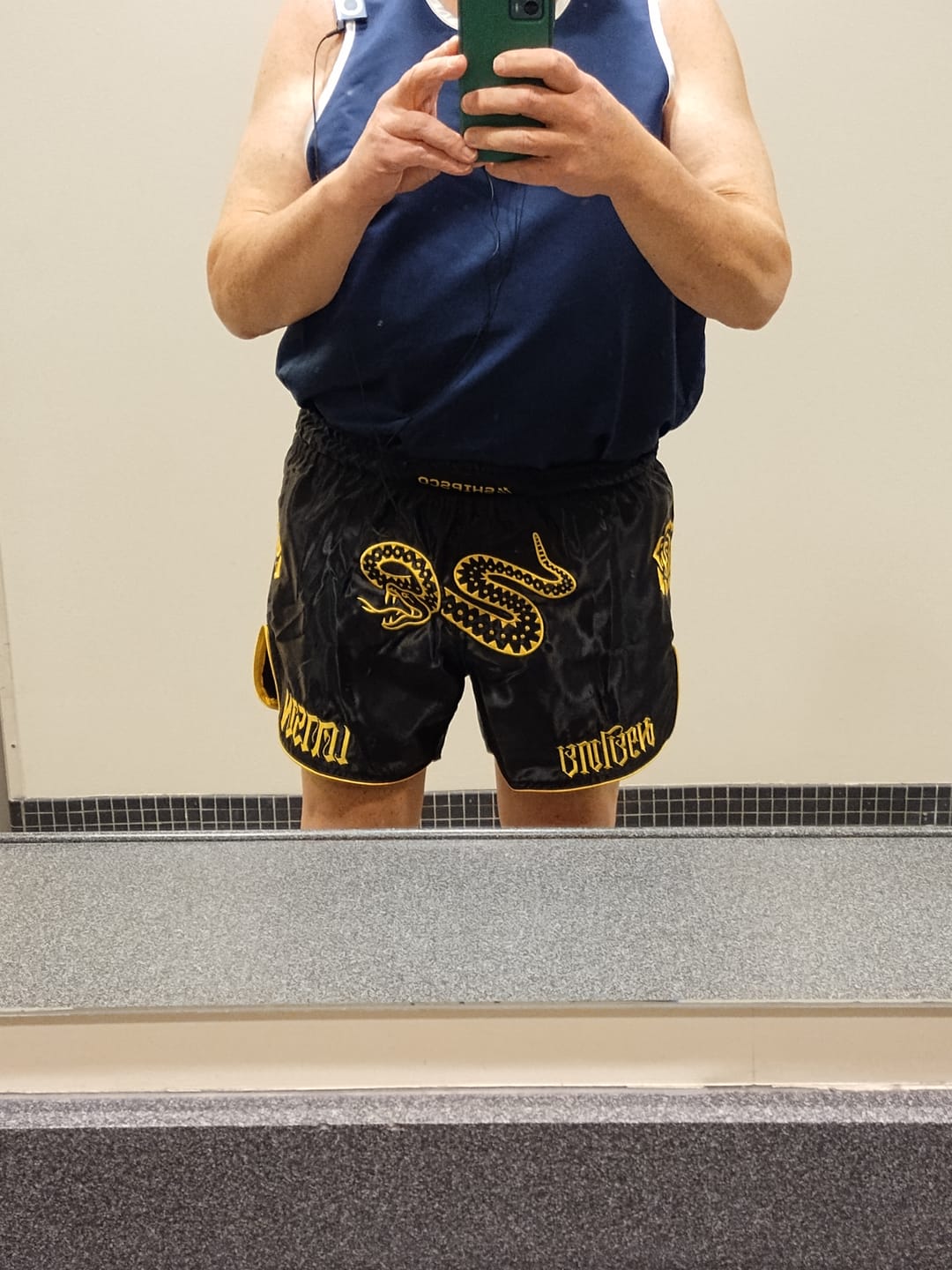 Customer photo review of Yellow Rose Rattlesnake Muay Thai Shorts