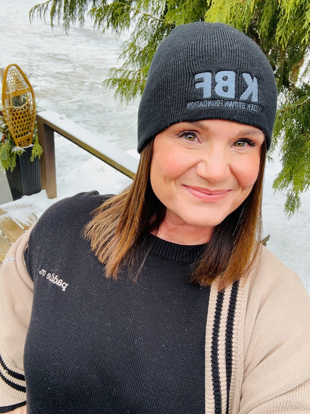 Customer photo review of Knit Sweater Dress - Canoe & Lake Exclusive - Black & Sand