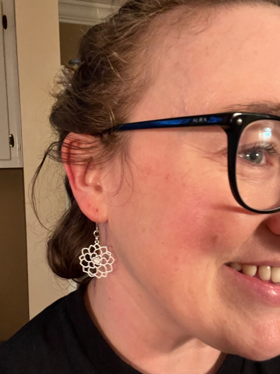Customer photo review of Filigree Rose Dangles Hypoallergenic Earrings for Sensitive Ears Made with Plastic Posts