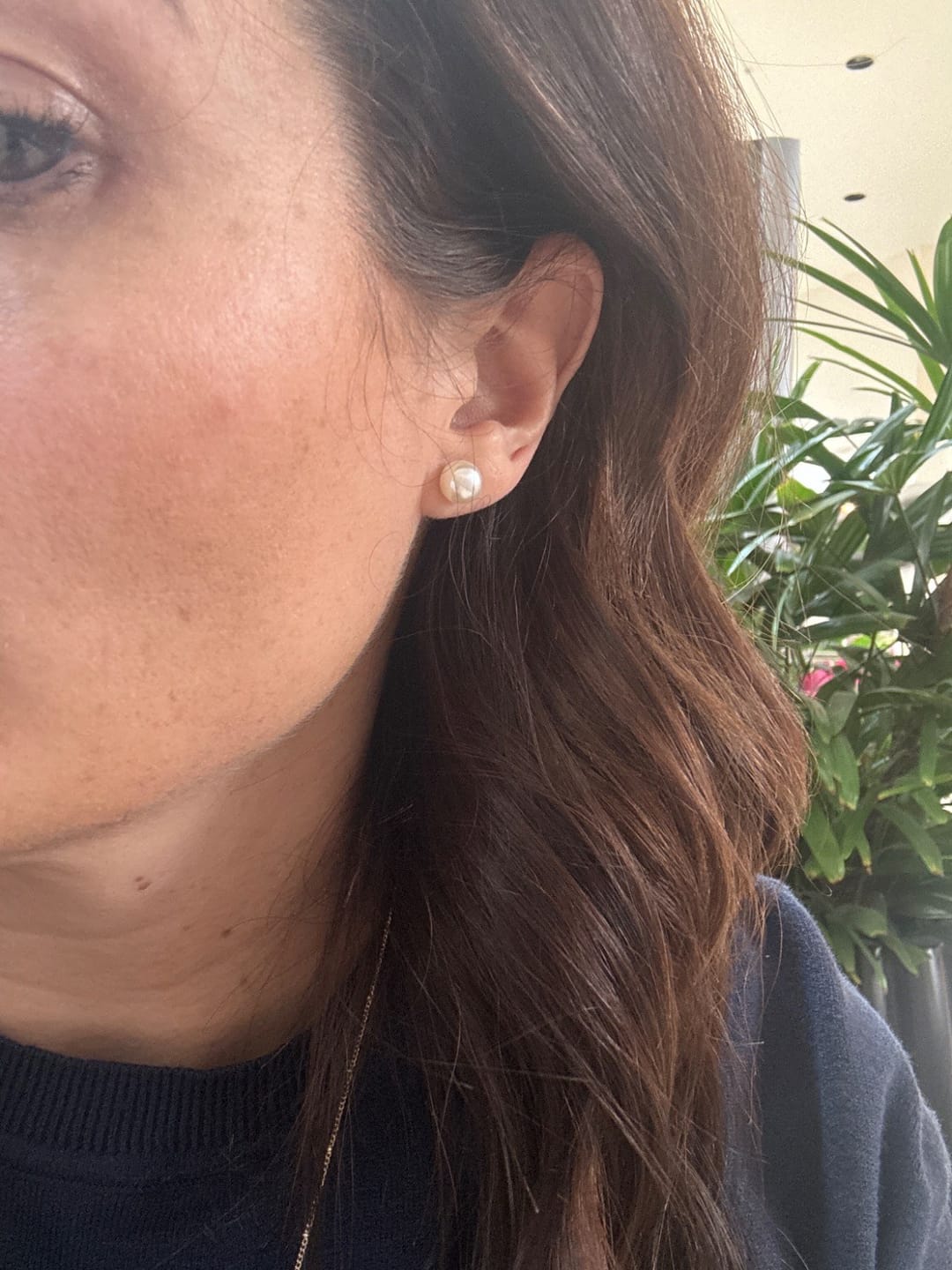Customer photo review of Creamy Faux Pearl Studs Hypoallergenic Earrings for Sensitive Ears Made with Plastic Posts