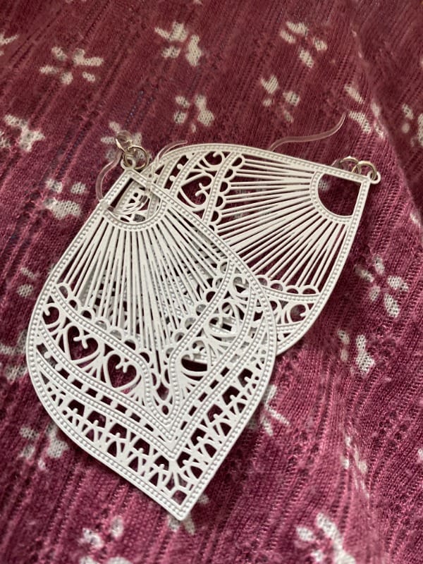 Customer photo review of Large Peacock Dangles Hypoallergenic Earrings for Sensitive Ears Made with Plastic Posts