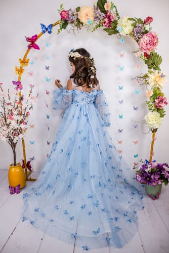Customer photo review of Elegant Baby Girls Blue Butterfly Puff Dress Toddler Girl Party Dresses