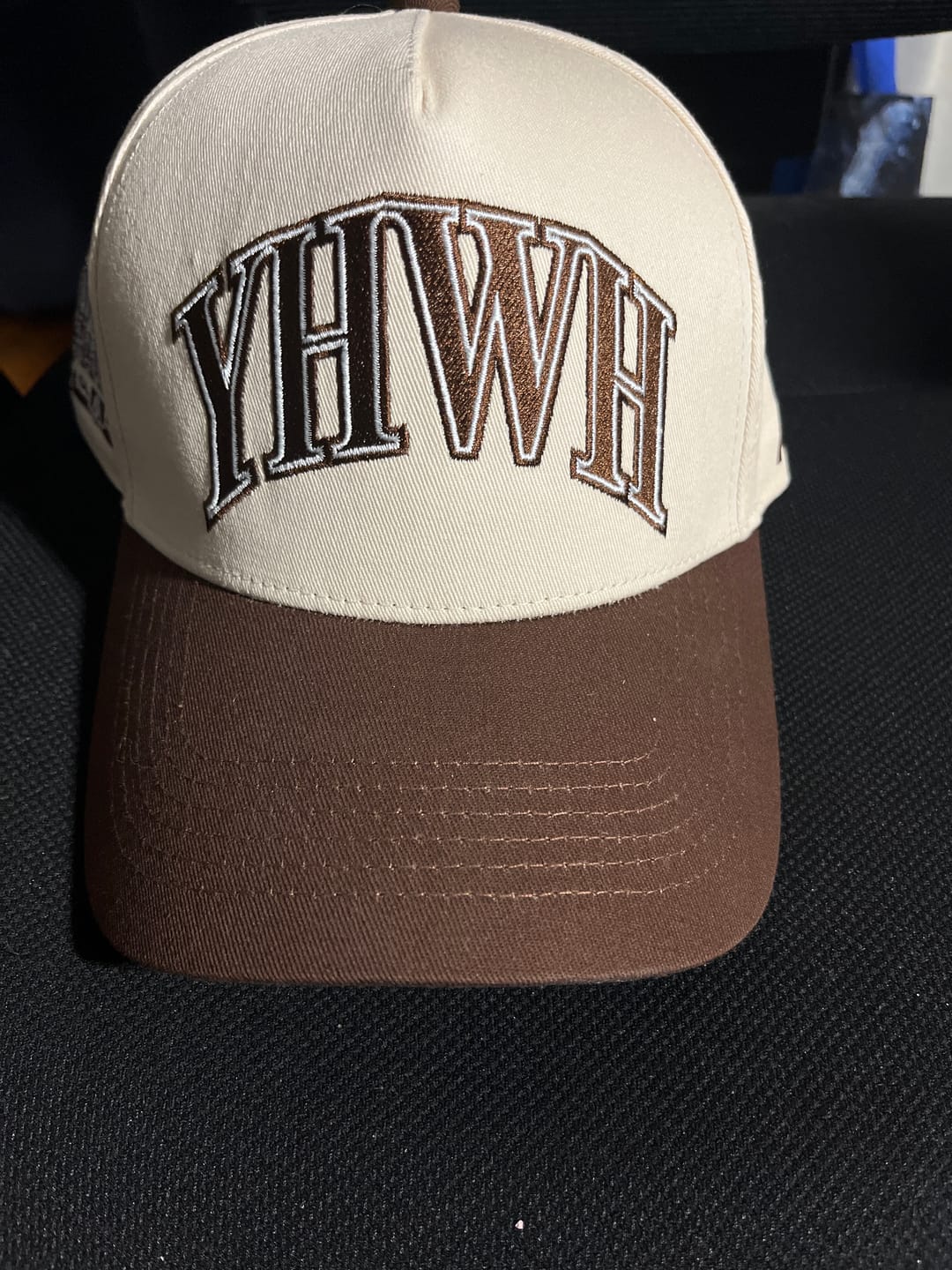 Customer photo review of ‘YHWH’ Structured SnapBack - Cream/Brown