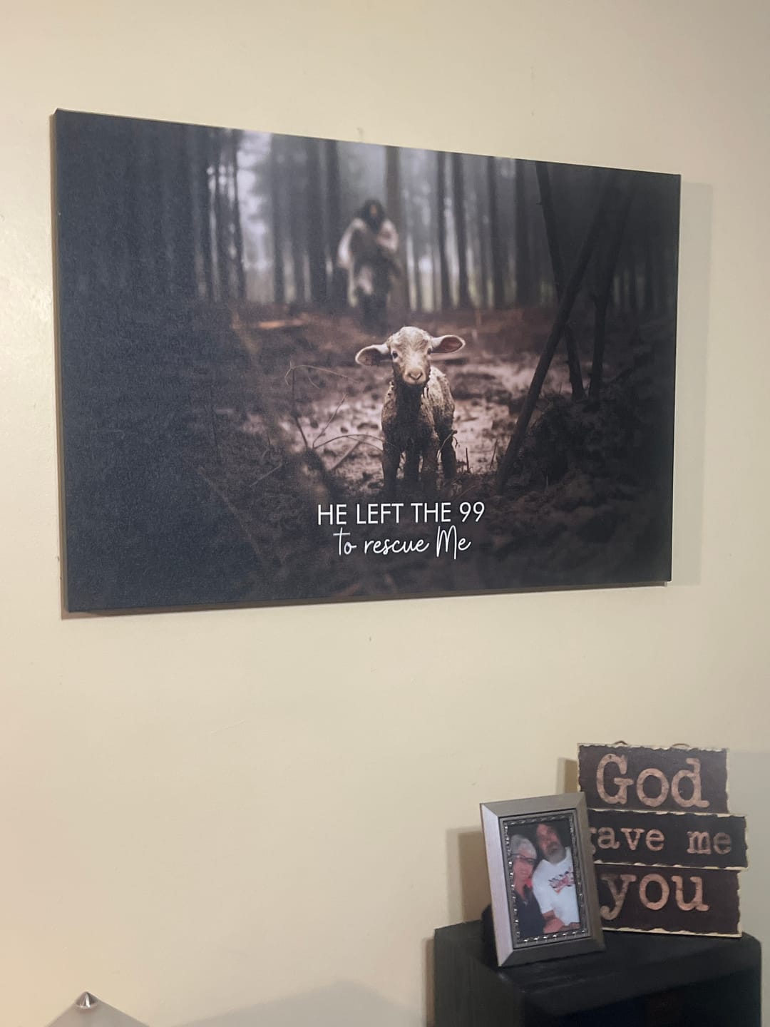 Customer photo review of He Left the 99 to Rescue Me, Jesus and Lost Sheep, Wall Art Canvas