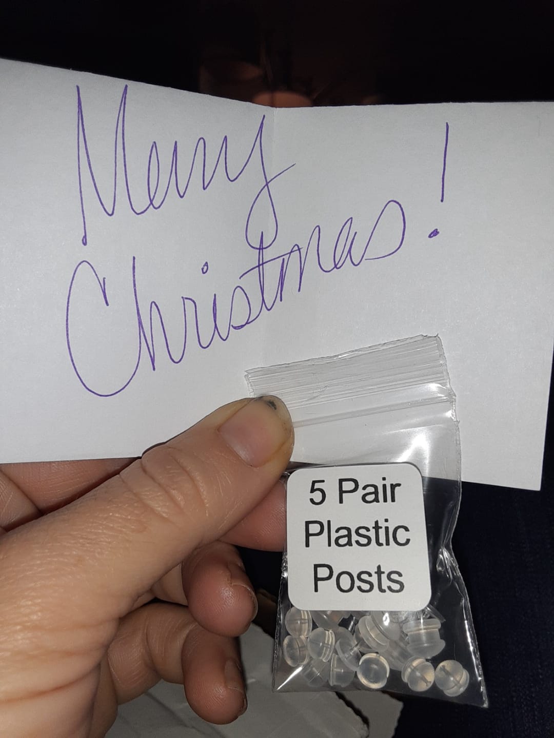 Customer photo review of Hypoallergenic Clear Plastic Post Earrings (Blanks)