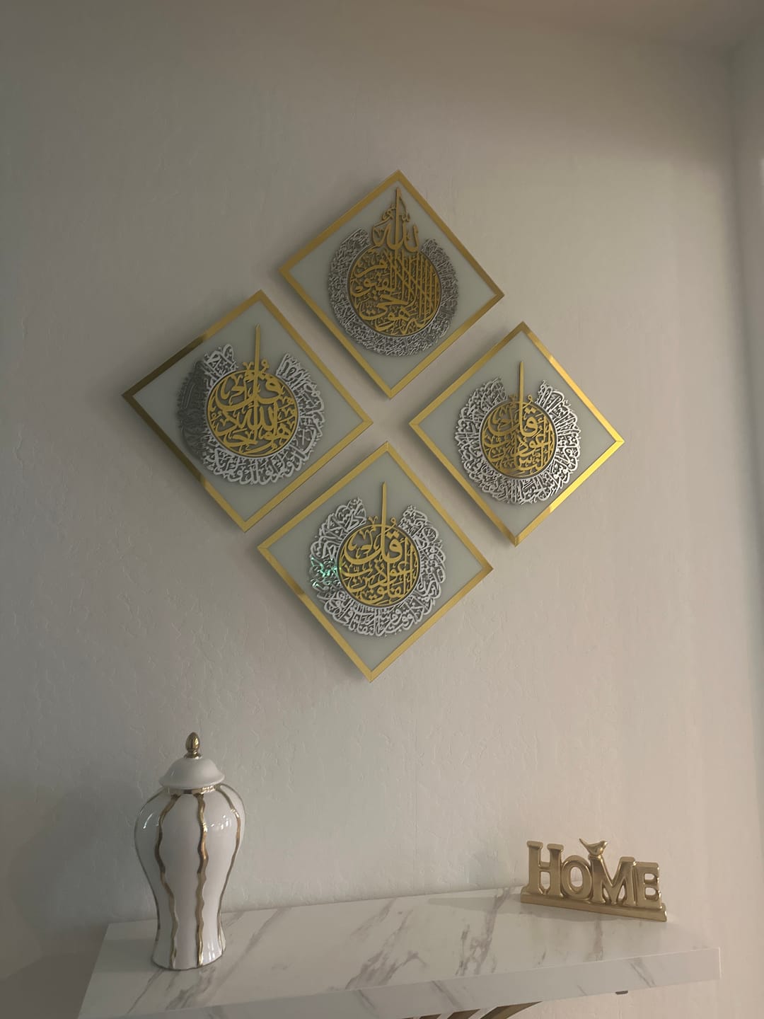 Customer photo review of Diamond Shaped Islamic Wall Art Ayatul Kursi, Falaq, Nas, Ikhlas