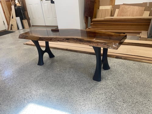 Customer photo review of Bench Legs 103 Haru 16H for Dining Live Edge Tabletop