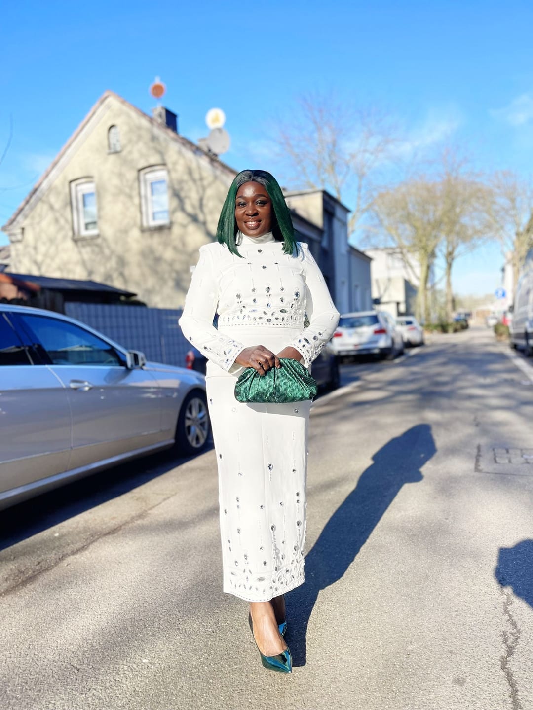 Customer photo review of Diamond Embellished Co-Ord with Maxi Skirt - White