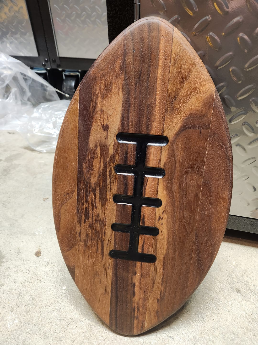 Customer photo review of 16.25x9" Football With Lace Inlay Acrylic Router Template