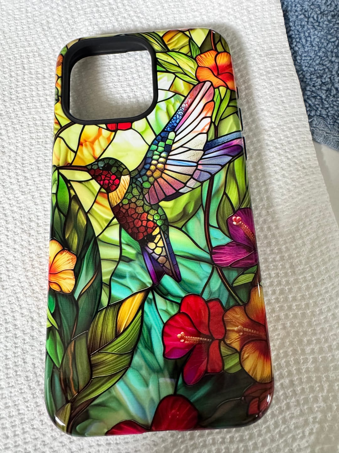 Customer photo review of Colourful Hummingbird Stained Glass Design iPhone Case