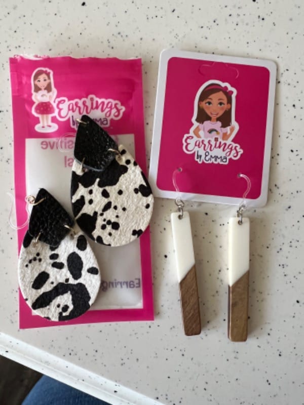 Customer photo review of Rectangular Wooden Celluloid Dangles Hypoallergenic Earrings for Sensitive Ears Made with Plastic Posts