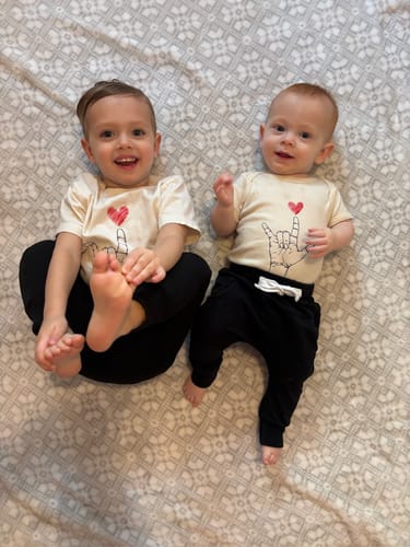 Customer photo review of Valentine's Day Baby Shirt, Heart Hand Sign Outfit, Cute Valentine Gift for Kids