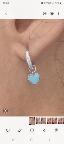 Customer photo review of Cubic Zirconia Enamel Heart Drop Earrings in Sterling Silver