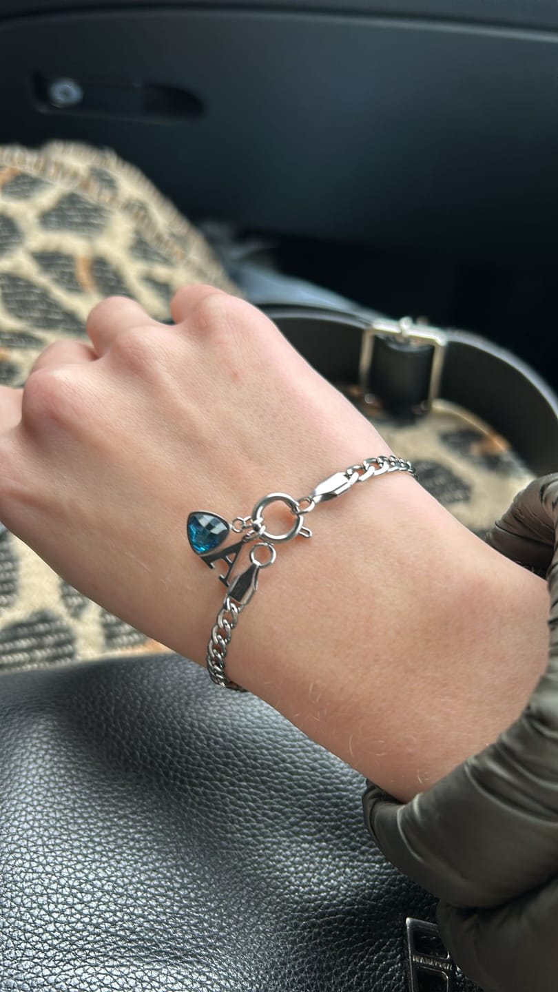 Customer photo review of Letter & birthstone bracelet silver