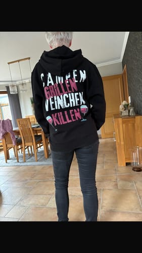 Customer photo review of Campen Grillen Weinchen killen (RW) - Premium Hoodie unisex Rückendruck