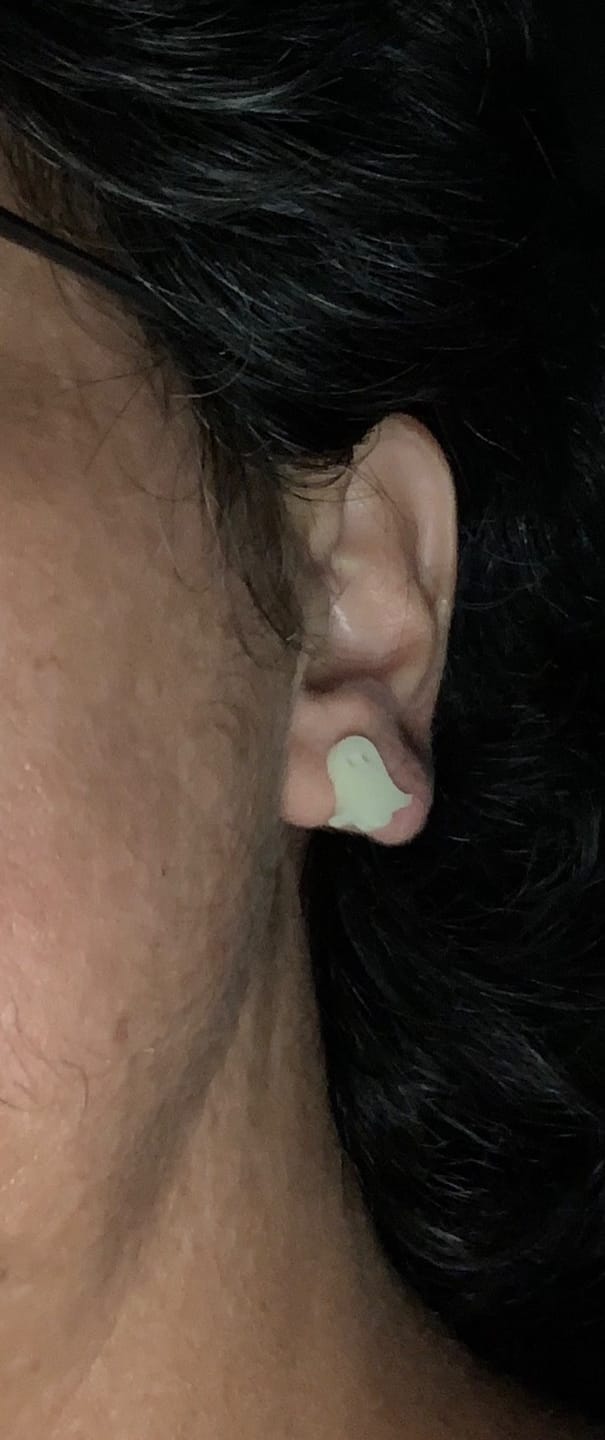 Customer photo review of White Sheet Ghost Studs Hypoallergenic Earrings for Sensitive Ears Made with Plastic Posts