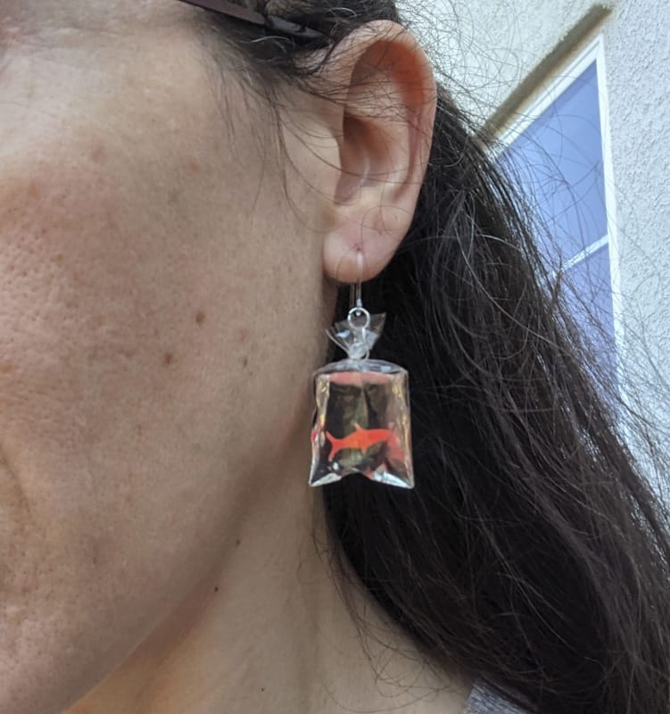 Customer photo review of Exaggerated Fair Fish Dangles Hypoallergenic Earrings for Sensitive Ears Made with Plastic Posts