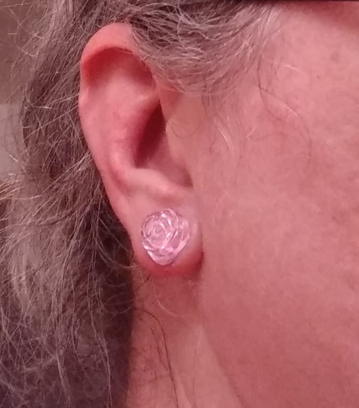 Customer photo review of Glassy Pink Rose Studs Hypoallergenic Earrings for Sensitive Ears Made with Plastic Posts