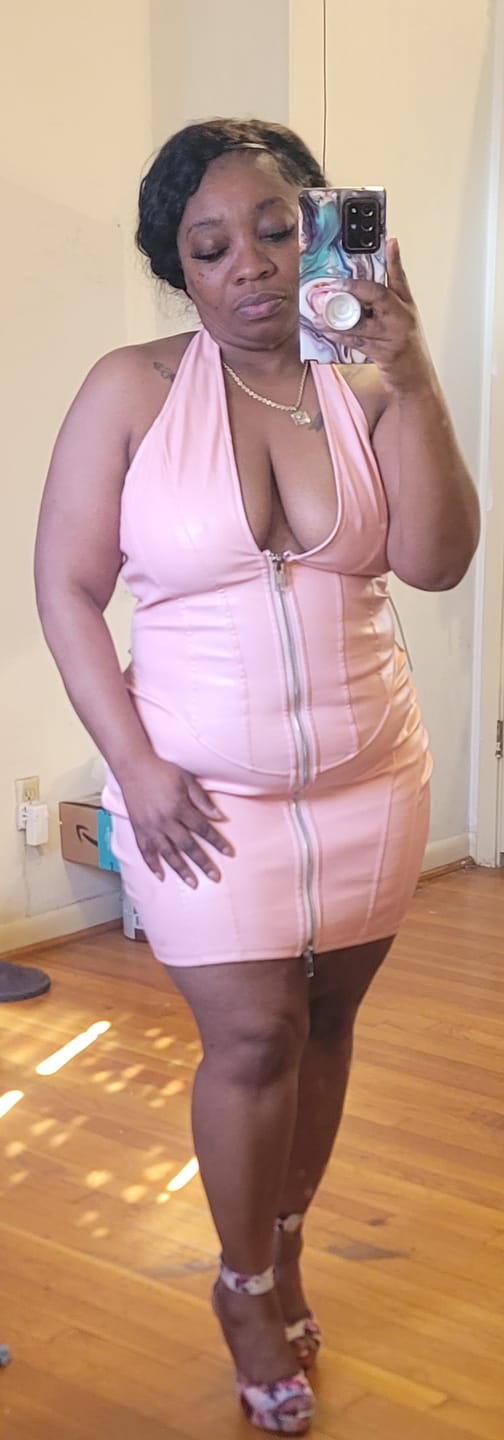 Customer photo review of To Be Mine Faux Leather Halter Dress