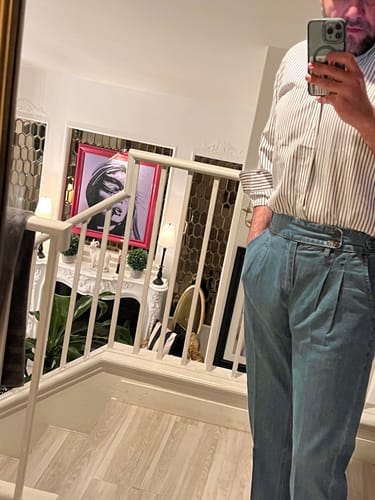 Customer photo review of Men's Retro High Waist Straight Denim Casual Pants