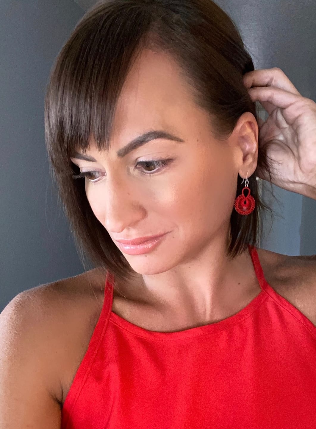 Customer photo review of Decorative Gourd Dangles Hypoallergenic Earrings for Sensitive Ears Made with Plastic Posts