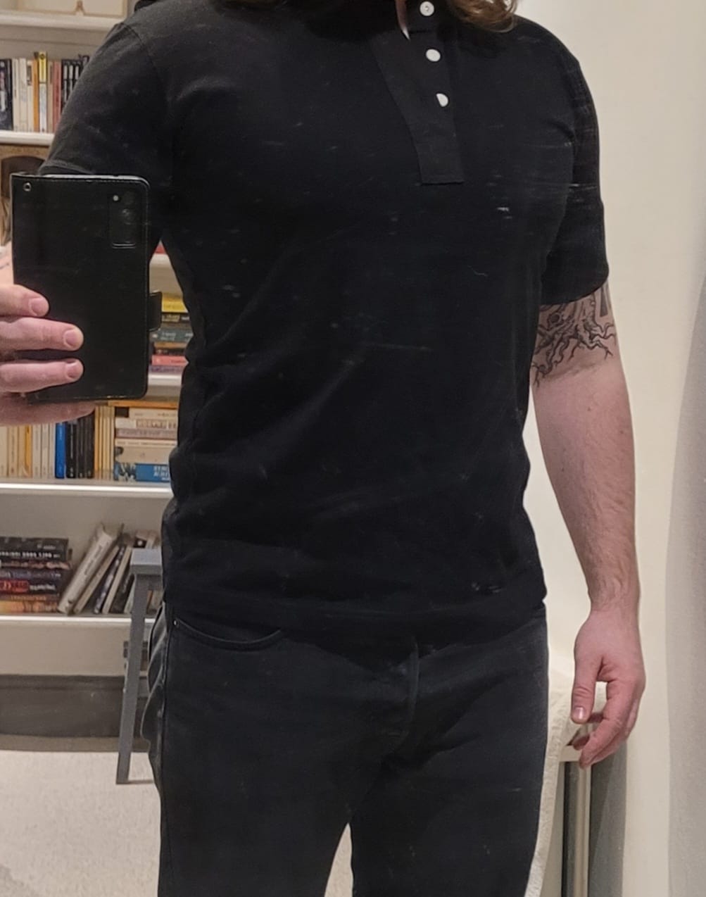 Customer photo review of Vintage Short Sleeve Henley T-Shirt - Black
