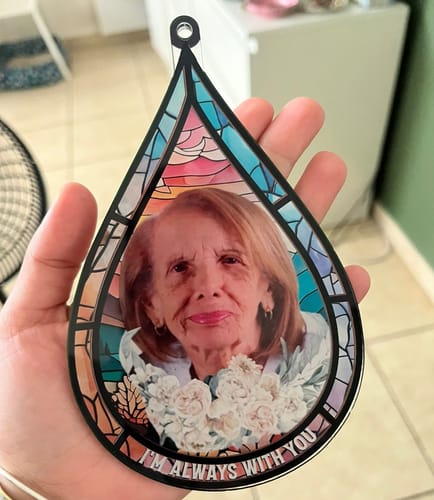Customer photo review of Memorial Family Gift Teardrop - Personalized Window Hanging Suncatcher Photo Ornament