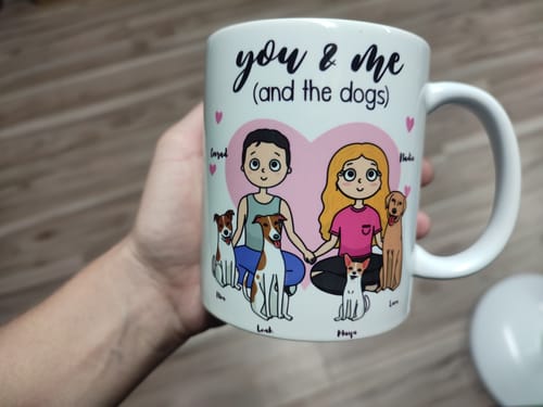Customer photo review of You and Me (and the Dogs) Personalized Love Mug ❤️🐶