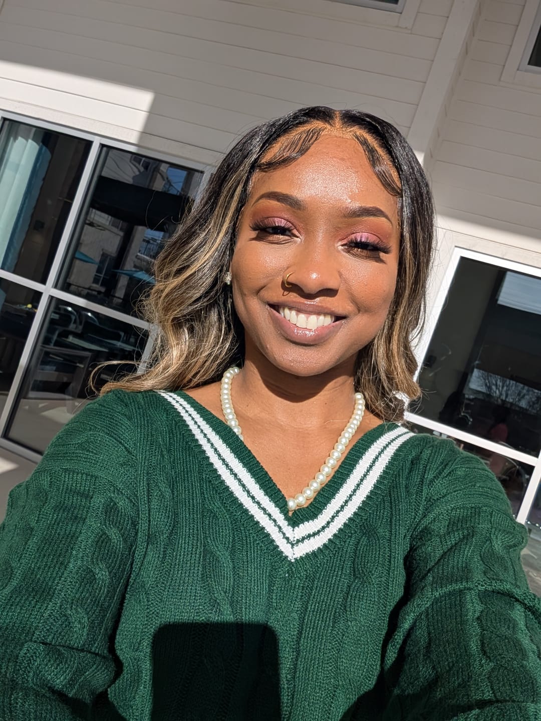 Customer photo review of Outre Perfect Hairline Glueless Synthetic Hair 13X6 HD Lace Front Wig - MONIECE