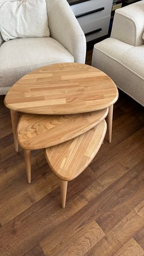 Customer photo review of Ahşap Zigon Sehpa 3'lü Set - Doğal Masif Kestane Ağacı (Ercol Stil)
