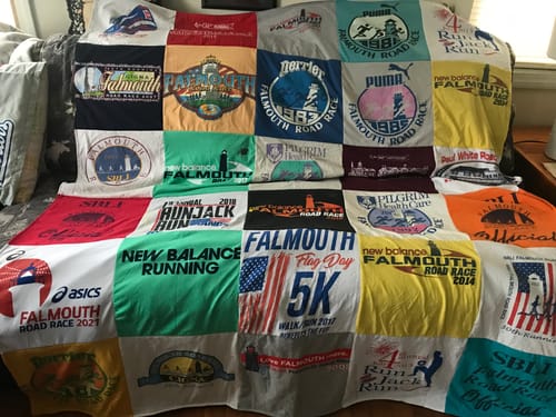 T-shirt quilt with running, sports themes by Joe from MA