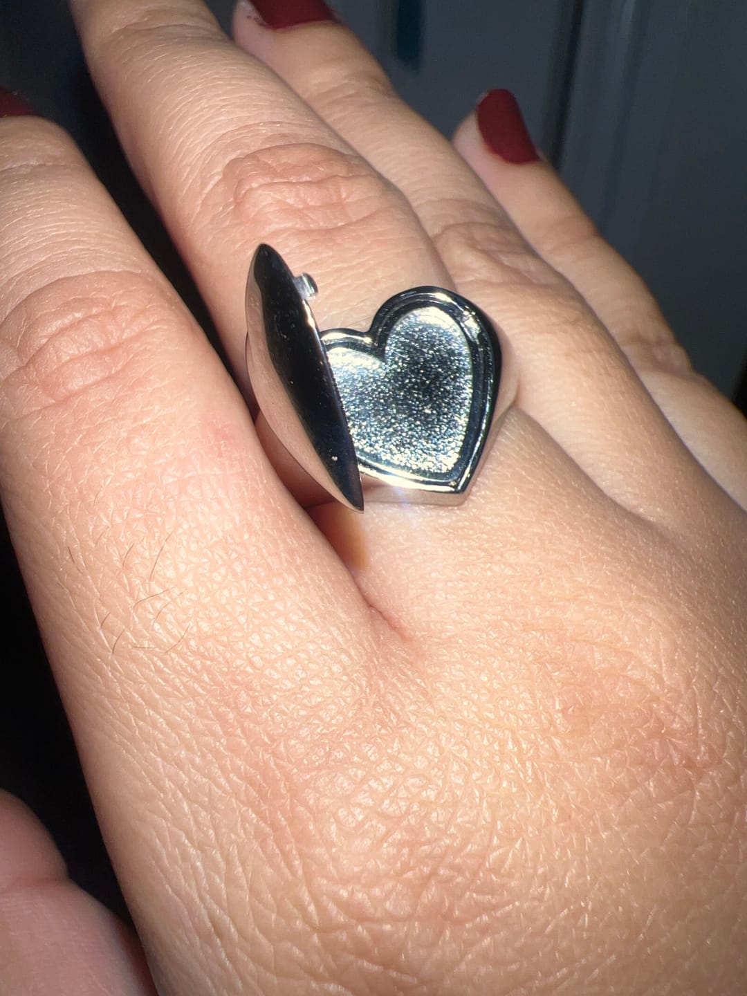 Customer photo review of LOCKET HEART RING (ENGRAVABLE)