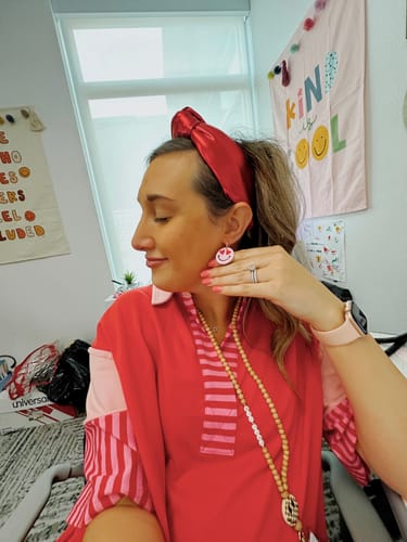 Customer photo review of Love Day Smiley Hoops - Red