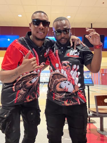 Customer photo review of Black And Red Custom Awesome Turkey Bowling Shirts For Men, Thanksgiving Bowling Team Jerseys IPHW7878