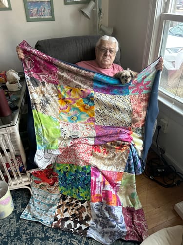 T-shirt quilt with textiles, quilting themes by Donna from VA