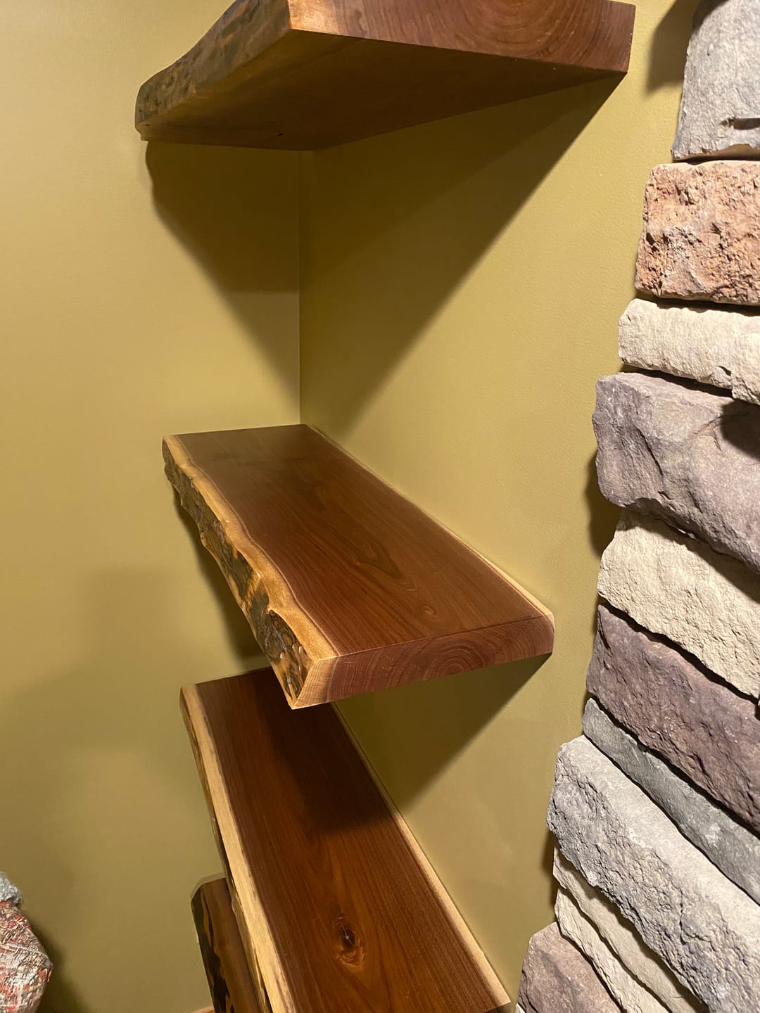 Customer photo review of Live Edge Walnut Floating Shelves