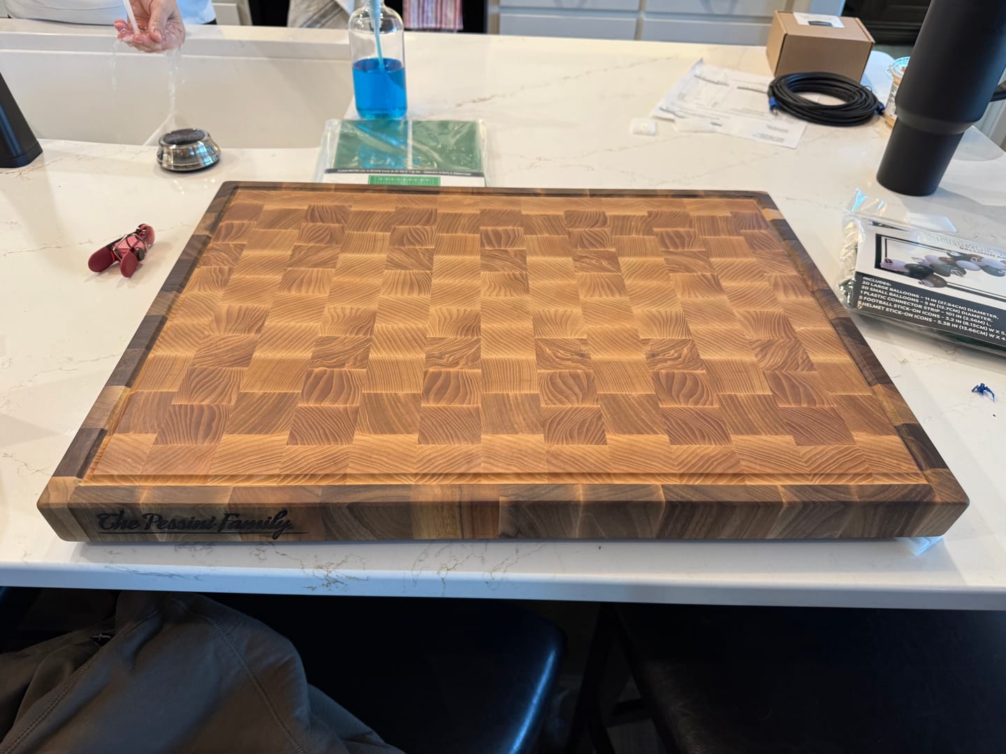 Customer photo review of Personalized Walnut and Cherry End Grain Cutting Board
