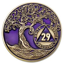 Customer photo review of 1 to 50 Year Sobriety Mint Twisted Tree of Life Gold Plated AA Recovery Medallion/Chip/Coin - Purple