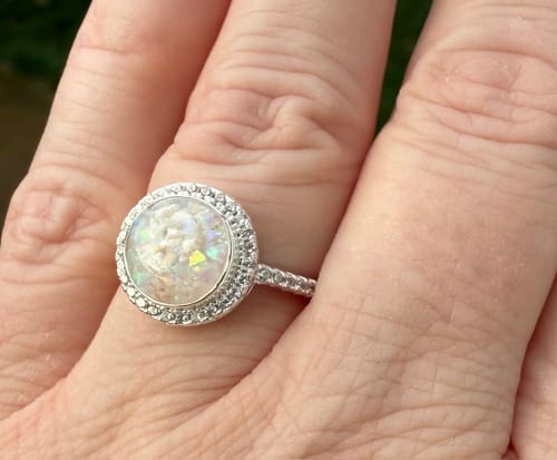 Customer photo review of Bedazzled Circle Opal Cremation Ring