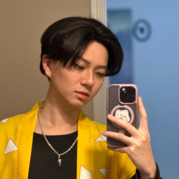 Customer photo review of Men Dark Brown Real Human Hair Side Part Curtain Bangs Wig