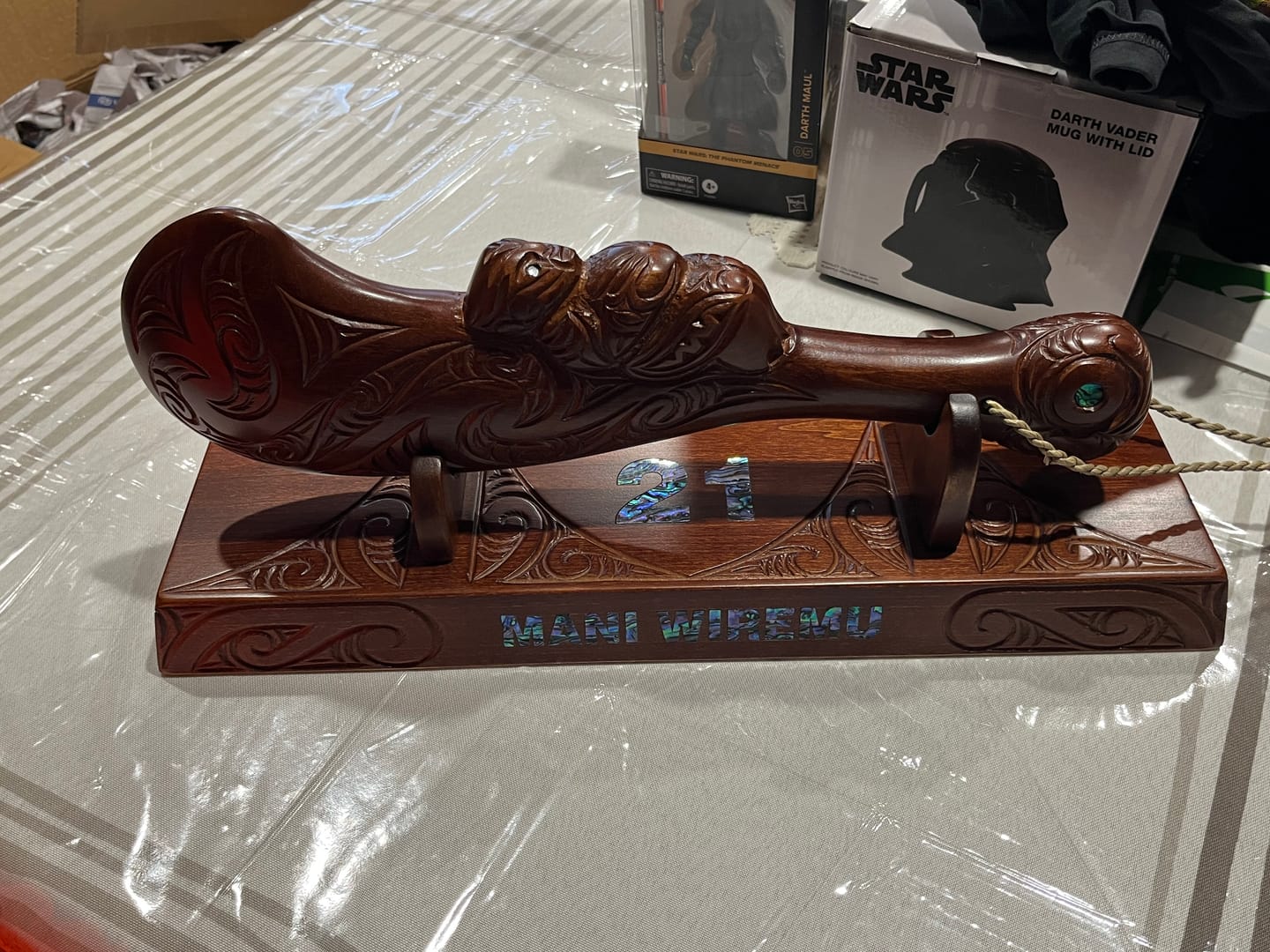 Customer photo review of Large 46cm Carved Maori Wahaika Club on Stand