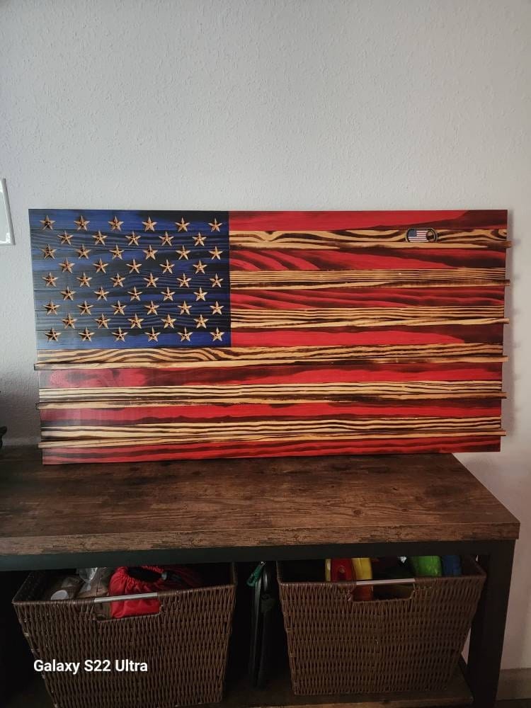 Customer photo review of Challenge Coin Display Rack Holder - Rustic American Flag