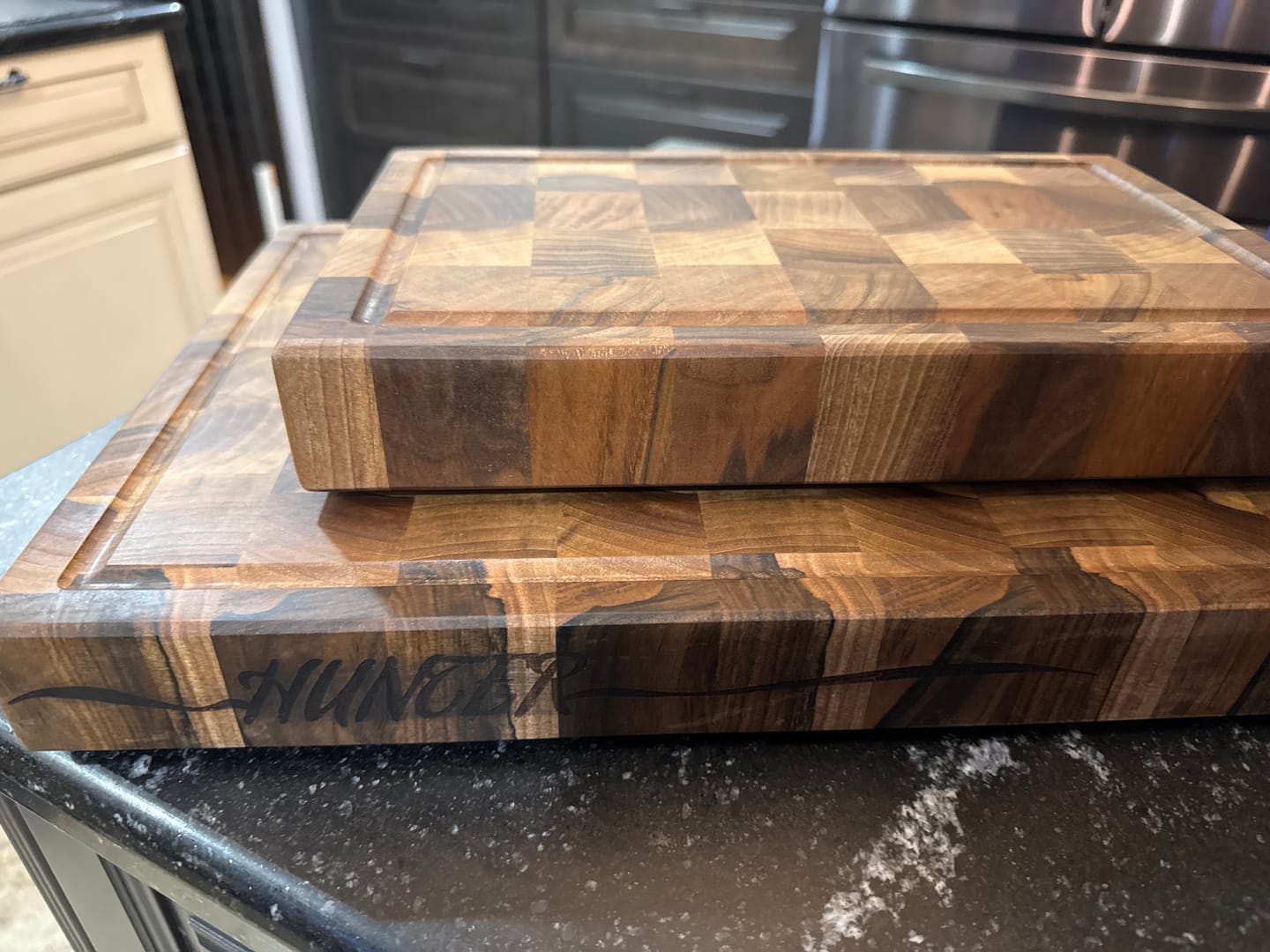 Customer photo review of Personalized Double-sided Walnut  End Grain Cutting Board