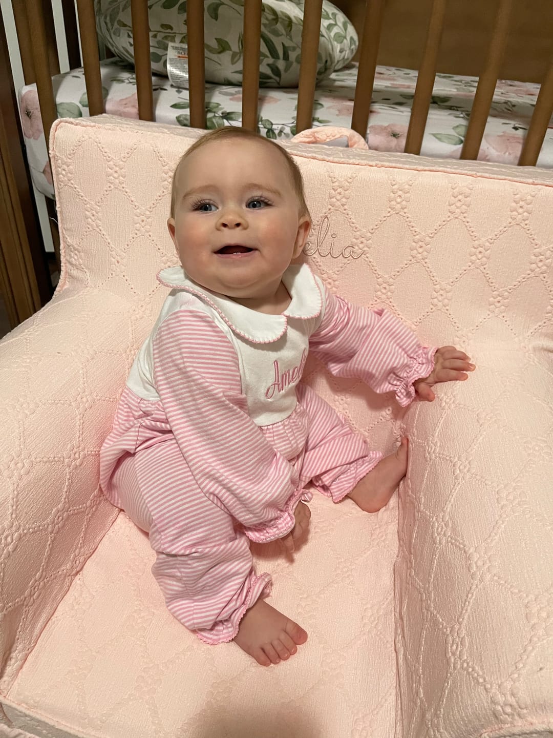 Customer photo review of Pink Stripe Ruffle Romper