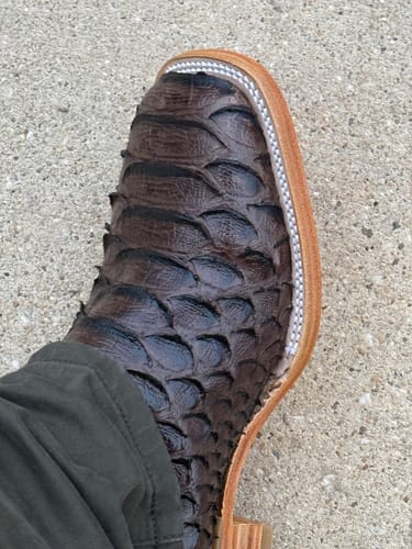 Customer photo review of Men’s Brown Python Leather Boots With Brown Shaft