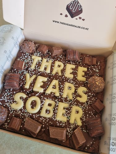 Customer photo review of Custom message chocolate fiend brownie