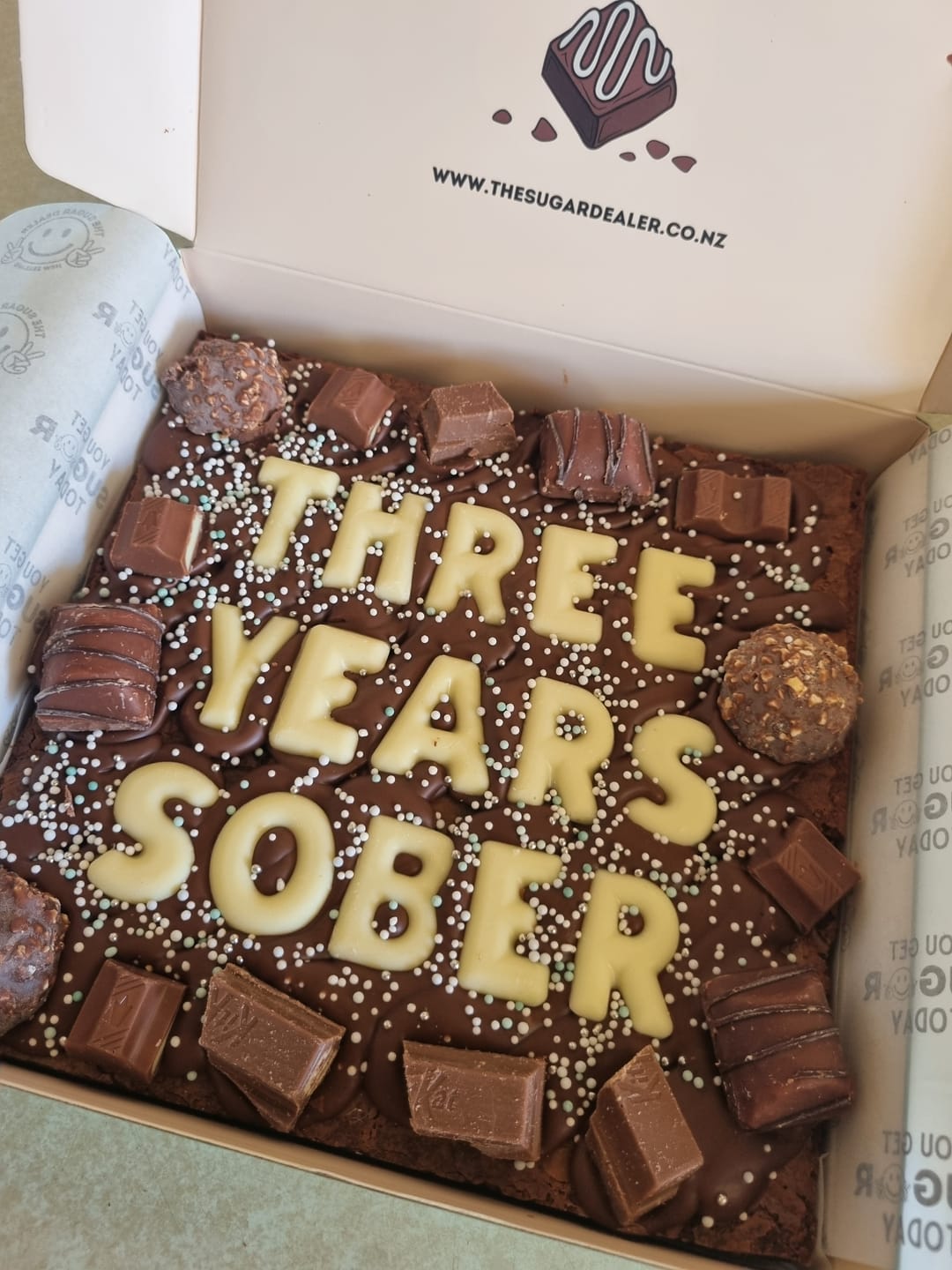 Customer photo review of Custom message chocolate fiend brownie