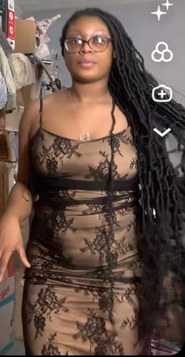 Customer photo review of Aster Lace Ruched Dress
