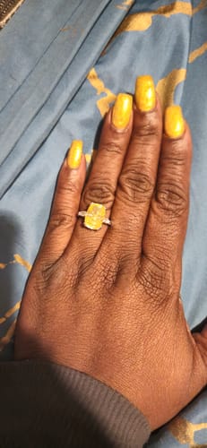 Customer photo review of 3-Stone Canary Yellow Cushion CZ Ring in Sterling Silver 9ct